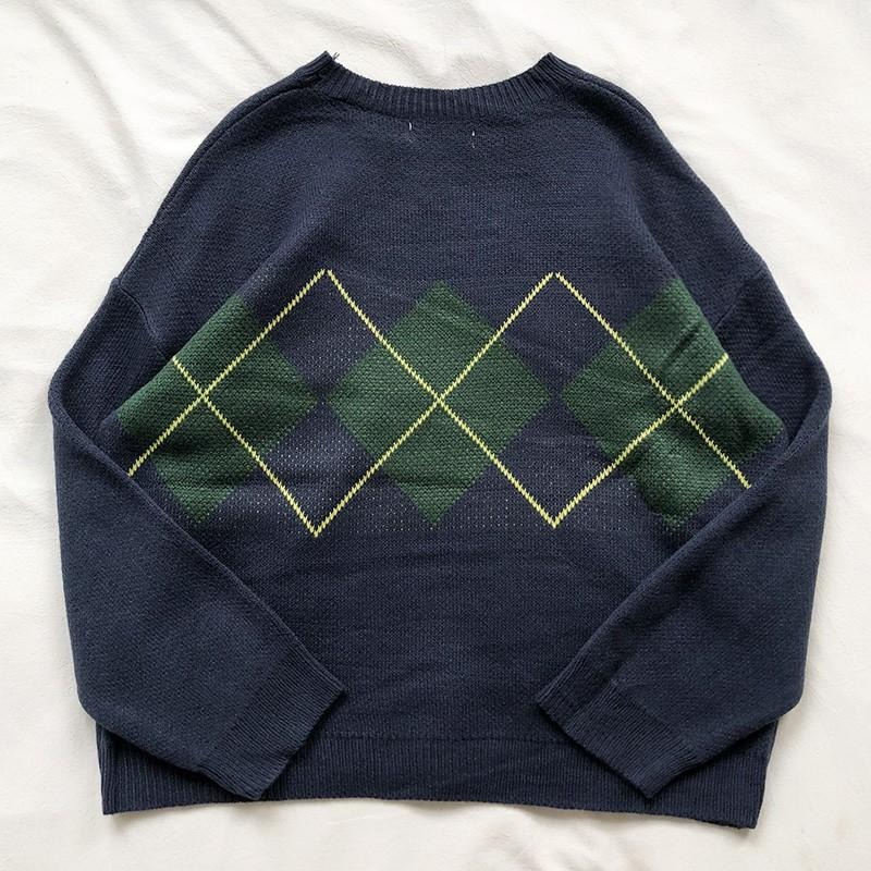 【RENA小舖 台灣現貨每天出】復古少女菱格秋冬針織毛衣上衣_寬鬆/顯瘦/百搭/針織/毛衣/上衣/ 【R14096】-細節圖3