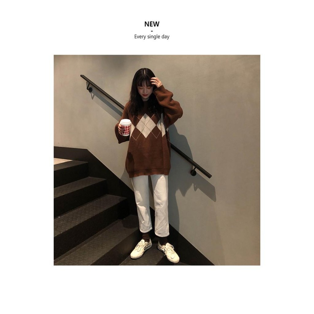 【RENA小舖 台灣現貨每天出】復古少女菱格秋冬針織毛衣上衣_寬鬆/顯瘦/百搭/針織/毛衣/上衣/ 【R14096】-細節圖5