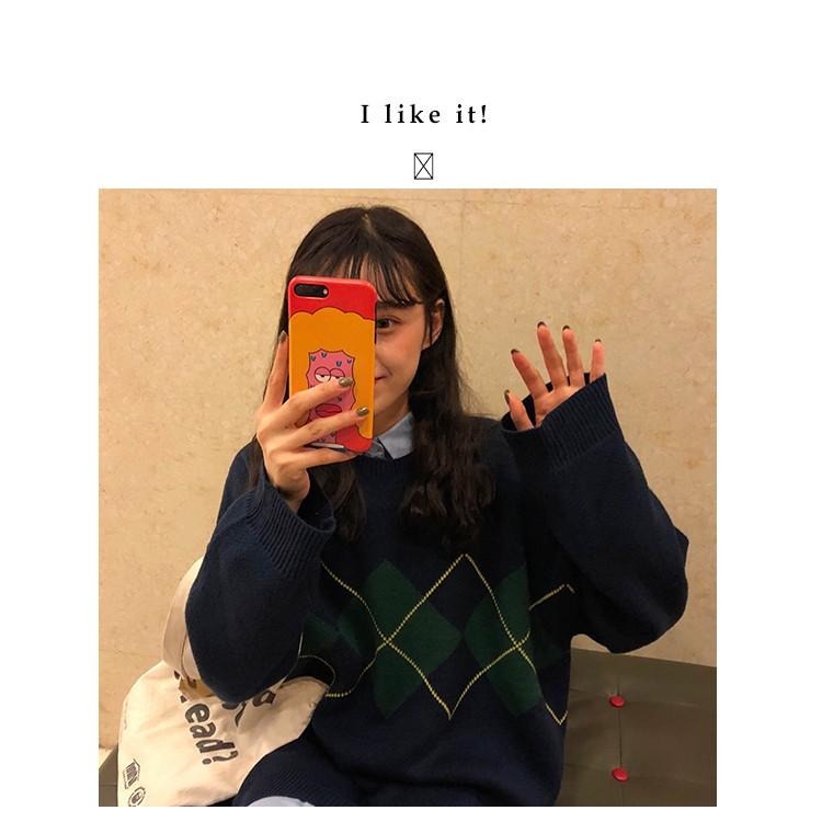 【RENA小舖 台灣現貨每天出】復古少女菱格秋冬針織毛衣上衣_寬鬆/顯瘦/百搭/針織/毛衣/上衣/ 【R14096】-細節圖6