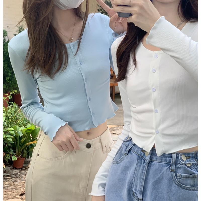 【RENA小舖 台灣現貨每天出】薄荷涼糖✨｜圓領針織衫_短款/夏季/防曬/薄款/長袖/針織衫【R21408】-細節圖7