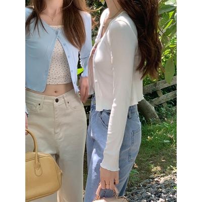 【RENA小舖 台灣現貨每天出】薄荷涼糖✨｜圓領針織衫_短款/夏季/防曬/薄款/長袖/針織衫【R21408】-細節圖8