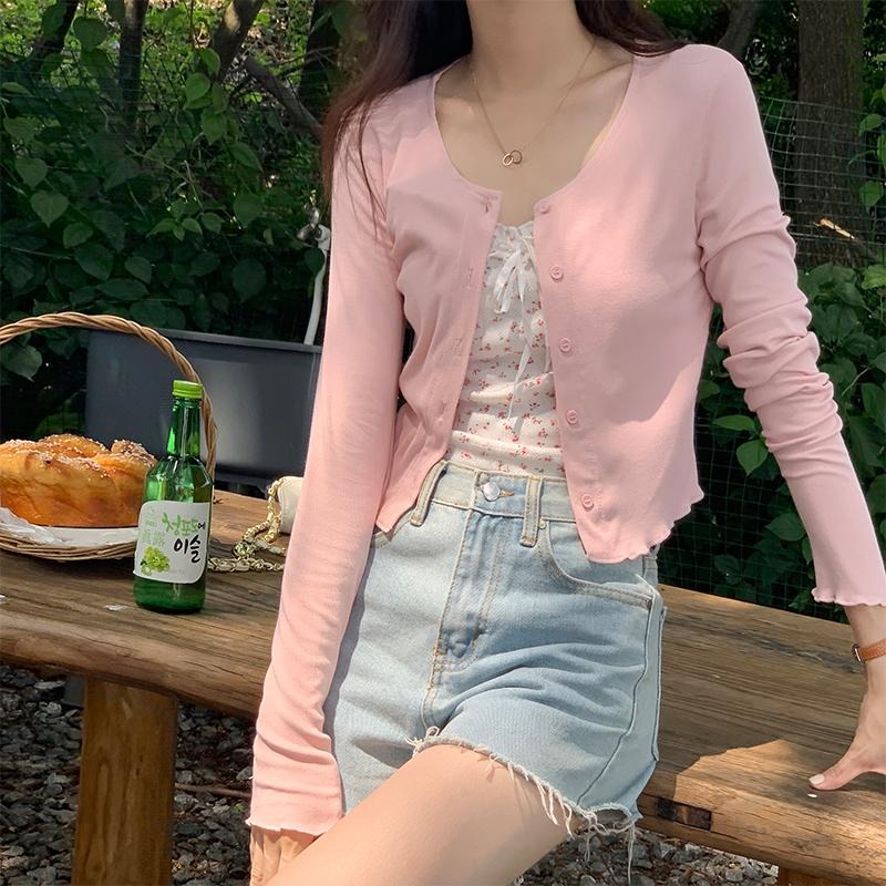 【RENA小舖 台灣現貨每天出】薄荷涼糖✨｜圓領針織衫_短款/夏季/防曬/薄款/長袖/針織衫【R21408】-細節圖9