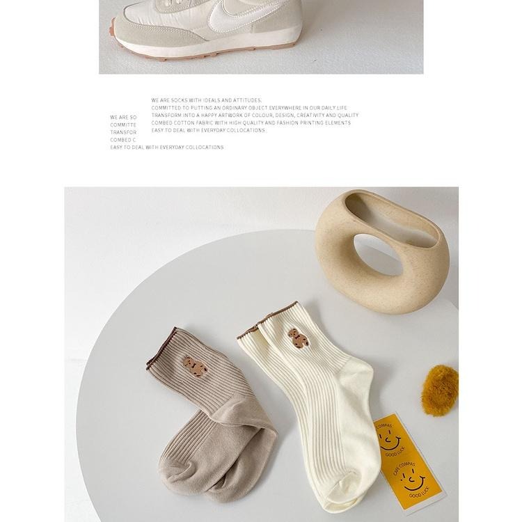 【RENA小舖 台灣現貨每天出】熊熊軟餅乾🍪｜小熊長襪_刺繡/日常/百搭/可愛/襪子/配件【R21368】-細節圖2