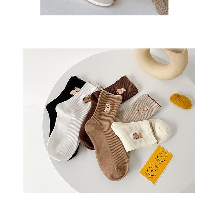 【RENA小舖 台灣現貨每天出】熊熊軟餅乾🍪｜小熊長襪_刺繡/日常/百搭/可愛/襪子/配件【R21368】-細節圖4