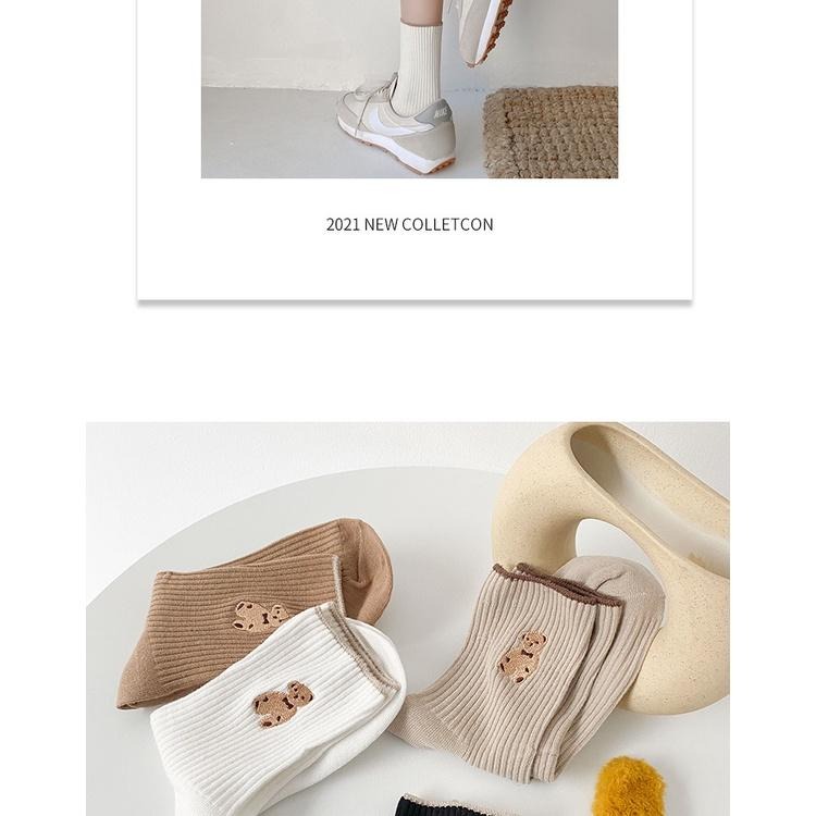 【RENA小舖 台灣現貨每天出】熊熊軟餅乾🍪｜小熊長襪_刺繡/日常/百搭/可愛/襪子/配件【R21368】-細節圖8