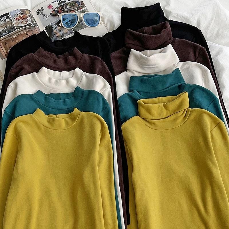 【RENA小舖 台灣現貨每天出】超軟糯親膚德絨雙面磨毛高領圓領修身顯瘦百搭保暖打底衫上衣【R20579】-細節圖3