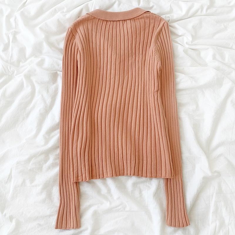 【RENA小舖 台灣現貨每天出】人手一件🤚｜翻領排扣針織開衫_百搭/條紋/顯瘦/修身/長袖/針織上衣【R19259】-細節圖8