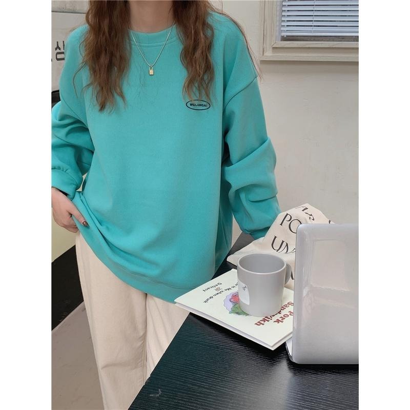 【RENA小舖 台灣現貨每天出】多色不踩雷💣｜糖果色小字母大學T/圓領/百搭/上衣/長袖/大學t【R20776】-細節圖8