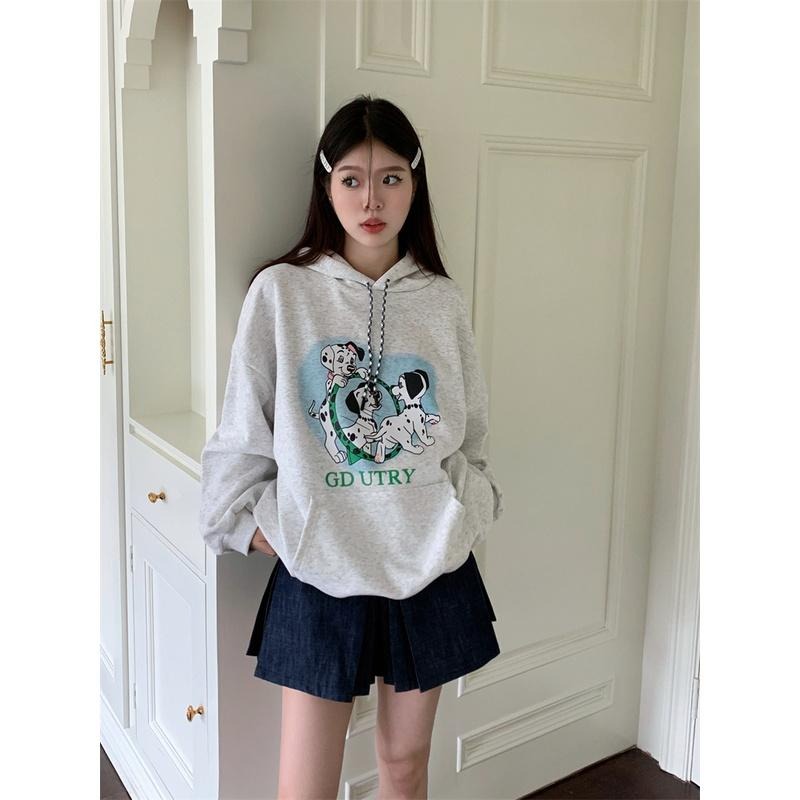 【RENA小舖 台灣現貨每天出】毛茸茸斑點修狗🐶｜斑點小狗長袖上衣_舒適/長袖/大學T/連帽t【R20808】-細節圖4