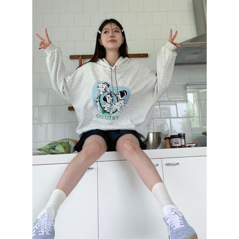 【RENA小舖 台灣現貨每天出】毛茸茸斑點修狗🐶｜斑點小狗長袖上衣_舒適/長袖/大學T/連帽t【R20808】-細節圖5