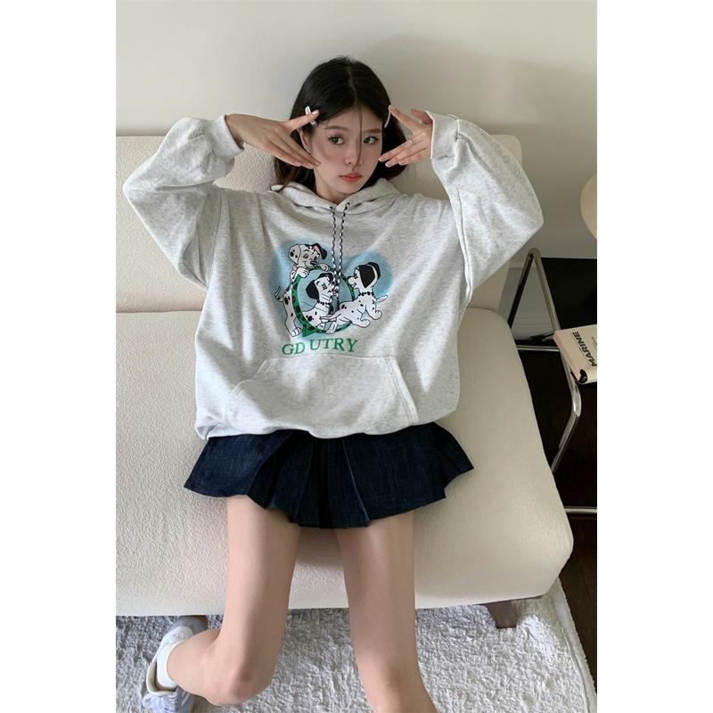 【RENA小舖 台灣現貨每天出】毛茸茸斑點修狗🐶｜斑點小狗長袖上衣_舒適/長袖/大學T/連帽t【R20808】-細節圖6