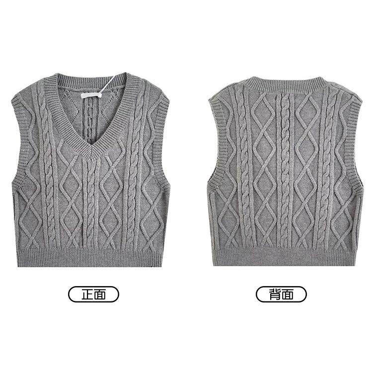 【RENA小舖 台灣現貨每天出】秋色的學園🏫｜麻花V領針織馬甲_無袖/百搭/疊穿/針織/馬甲/毛衣【R20844】-細節圖2