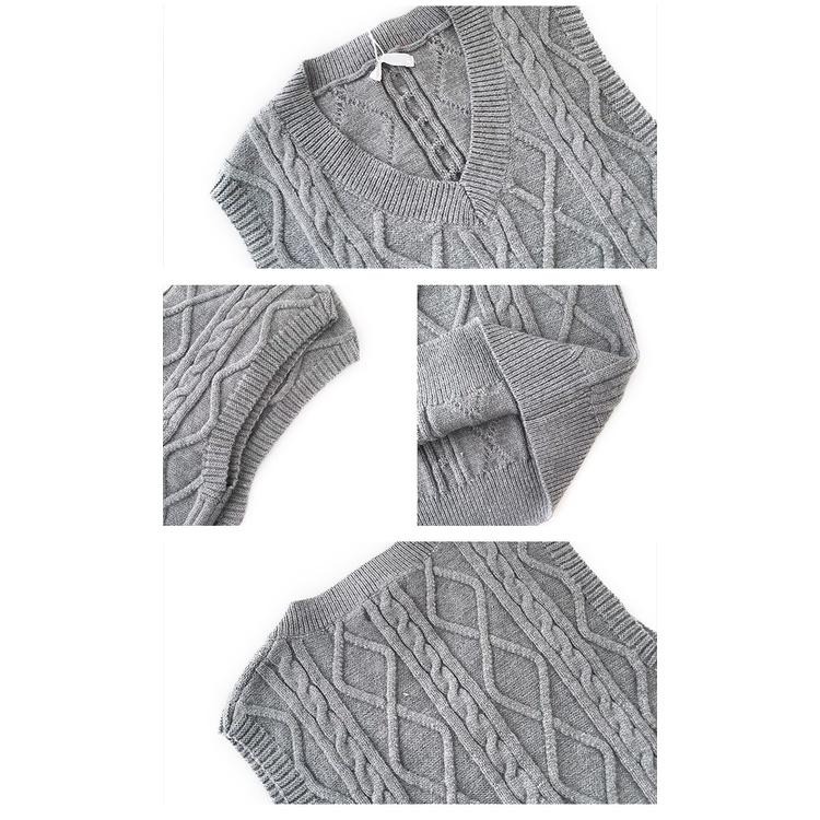 【RENA小舖 台灣現貨每天出】秋色的學園🏫｜麻花V領針織馬甲_無袖/百搭/疊穿/針織/馬甲/毛衣【R20844】-細節圖3