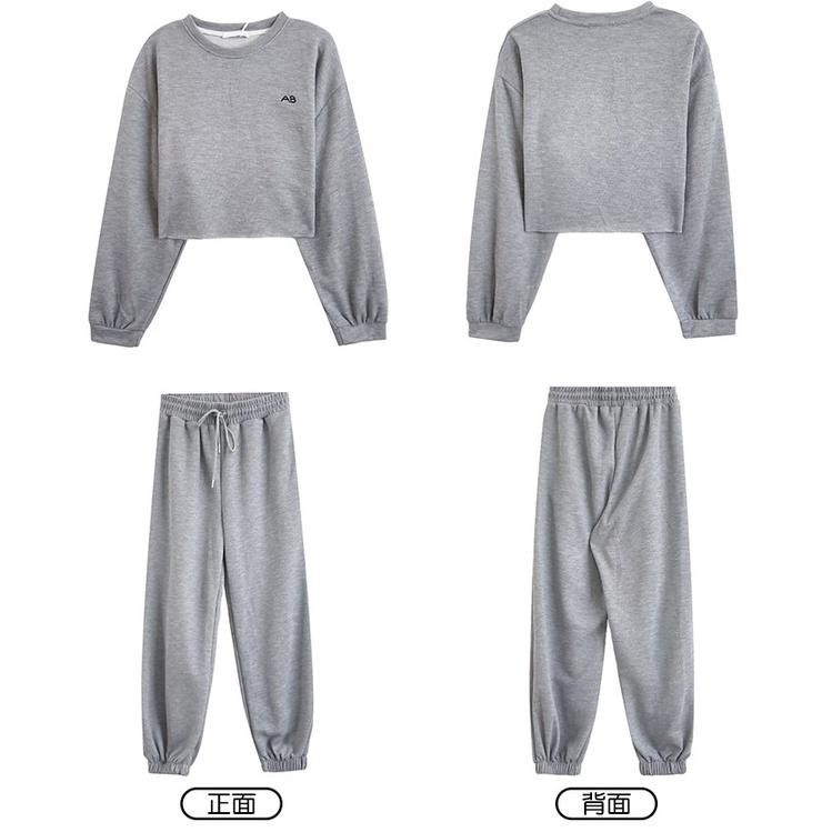 【RENA小舖 台灣現貨每天出】字母刺繡大學T+直筒束腳褲_運動/休閒/鬆緊腰/居家/大學t/【R20821】-細節圖2