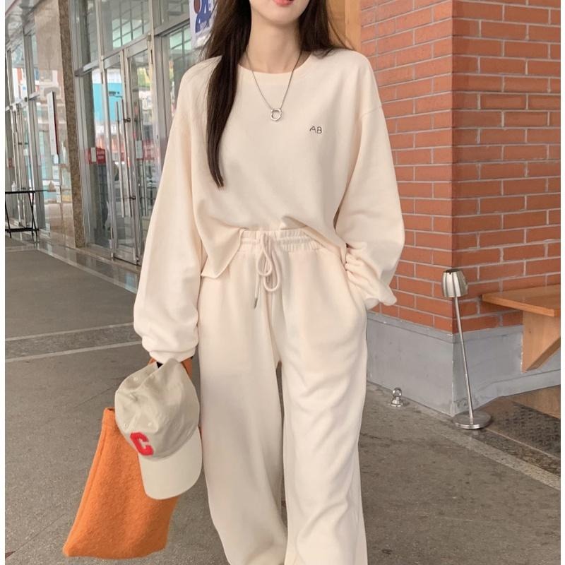 【RENA小舖 台灣現貨每天出】字母刺繡大學T+直筒束腳褲_運動/休閒/鬆緊腰/居家/大學t/【R20821】-細節圖5