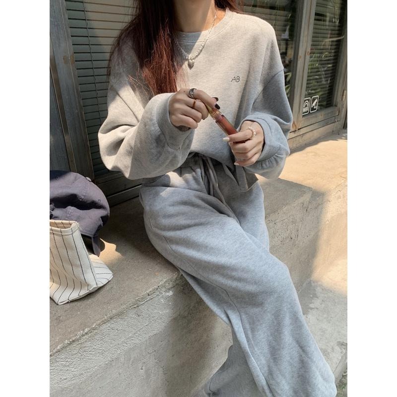 【RENA小舖 台灣現貨每天出】字母刺繡大學T+直筒束腳褲_運動/休閒/鬆緊腰/居家/大學t/【R20821】-細節圖7