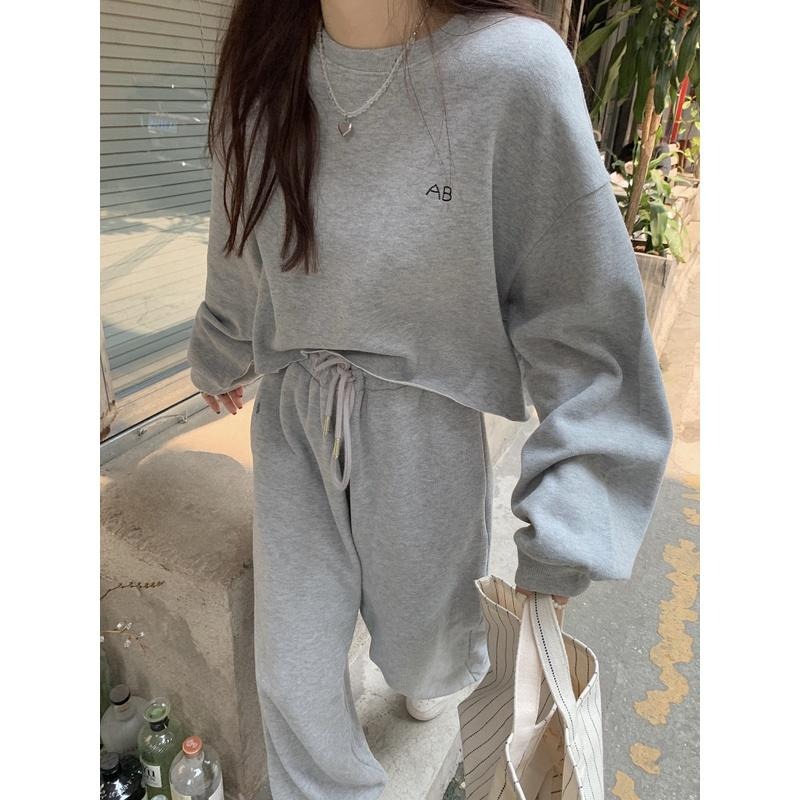 【RENA小舖 台灣現貨每天出】字母刺繡大學T+直筒束腳褲_運動/休閒/鬆緊腰/居家/大學t/【R20821】-細節圖8