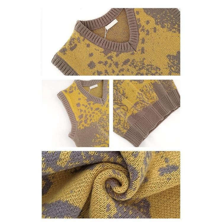 【RENA小舖 台灣現貨每天出】復古V領紮染撞色慵懶風寬鬆百搭顯瘦疊穿短款針織馬甲背心【R20640】-細節圖4