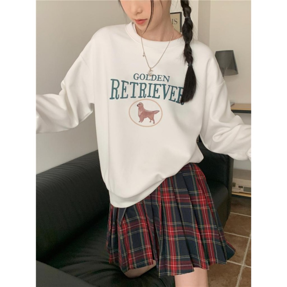 【RENA小舖 台灣現貨每天出】小狗印花大學T 大學T 美式大學T 大學T長袖 印花T恤 長袖T恤【R21661】-細節圖8