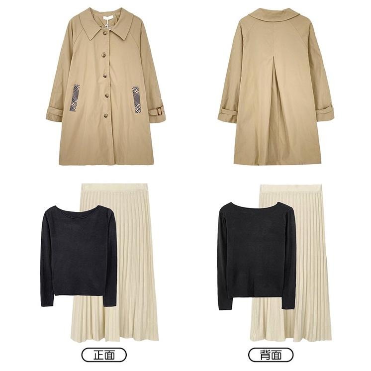 【RENA小舖 台灣現貨每天出】氣質英倫風卡其色風衣外套秋冬高腰顯瘦針織半身裙上衣套裝【R20630】-細節圖2