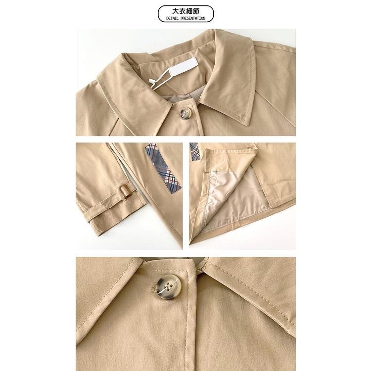 【RENA小舖 台灣現貨每天出】氣質英倫風卡其色風衣外套秋冬高腰顯瘦針織半身裙上衣套裝【R20630】-細節圖3