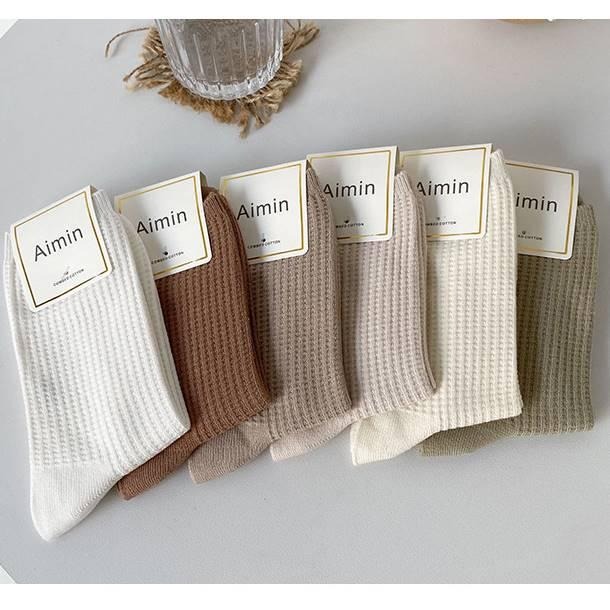 【RENA小舖 台灣現貨每天出】女孩記得暖腳丫🦶｜日系華夫格長襪_華夫格/秋冬/簡約/襪子/長襪【R21090】-細節圖6