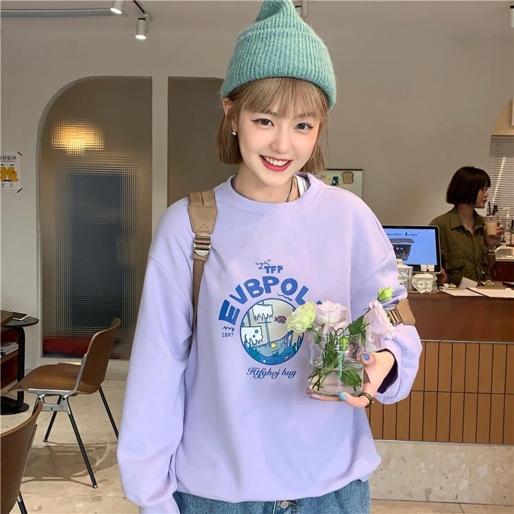 【RENA小舖 台灣現貨每天出】推薦珠地棉 可愛少女感海底船隻印花基礎款寬鬆休閒百搭衛衣【R20552】-細節圖5