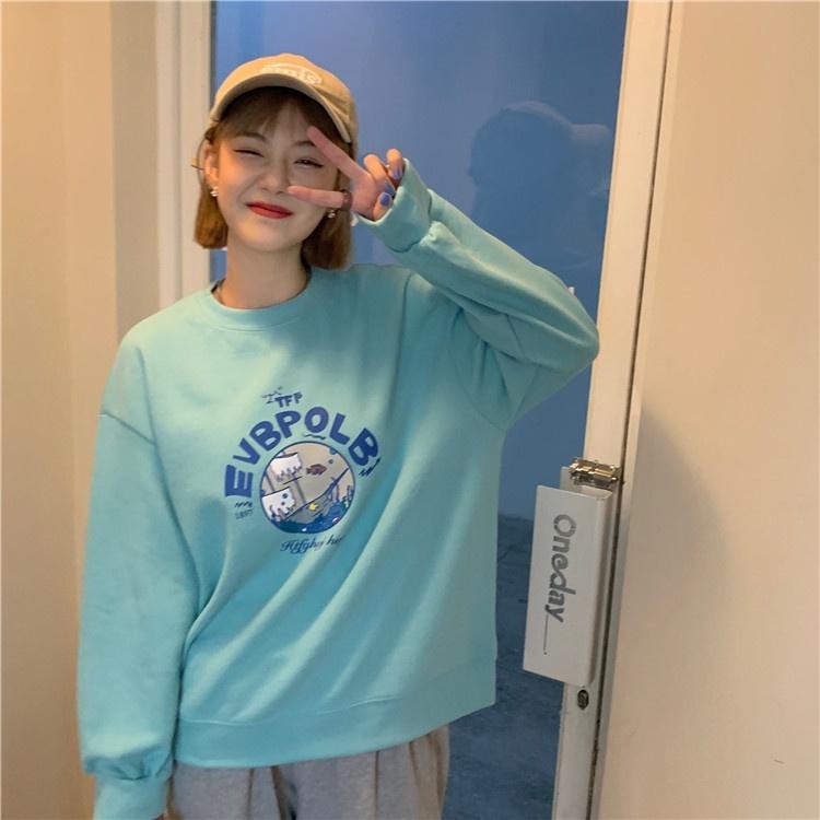 【RENA小舖 台灣現貨每天出】推薦珠地棉 可愛少女感海底船隻印花基礎款寬鬆休閒百搭衛衣【R20552】-細節圖7