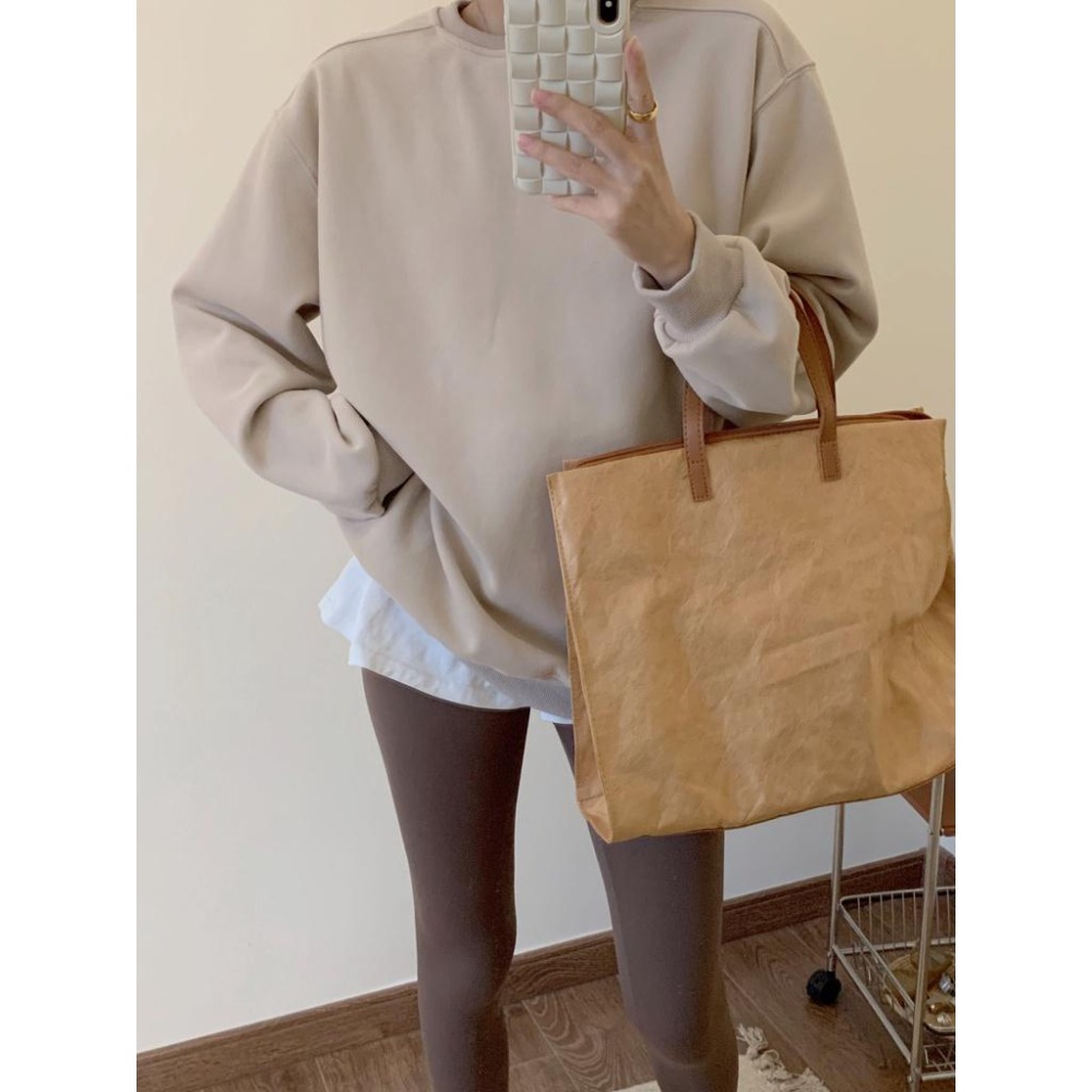 【RENA小舖 台灣現貨每天出】｜大地色加絨大學T_大地色/加絨/秋冬/百搭/寬鬆/大學T【R21051】-細節圖5