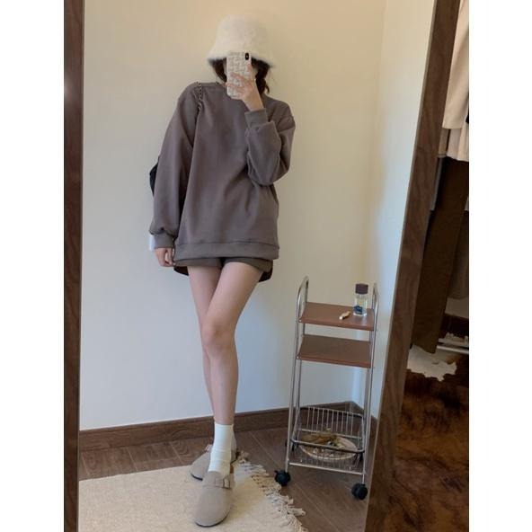 【RENA小舖 台灣現貨每天出】｜大地色加絨大學T_大地色/加絨/秋冬/百搭/寬鬆/大學T【R21051】-細節圖6