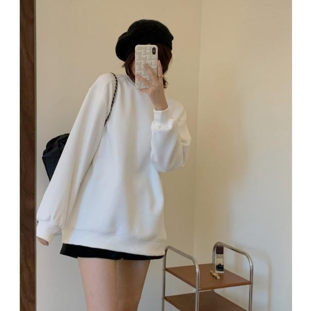 【RENA小舖 台灣現貨每天出】｜大地色加絨大學T_大地色/加絨/秋冬/百搭/寬鬆/大學T【R21051】-細節圖9