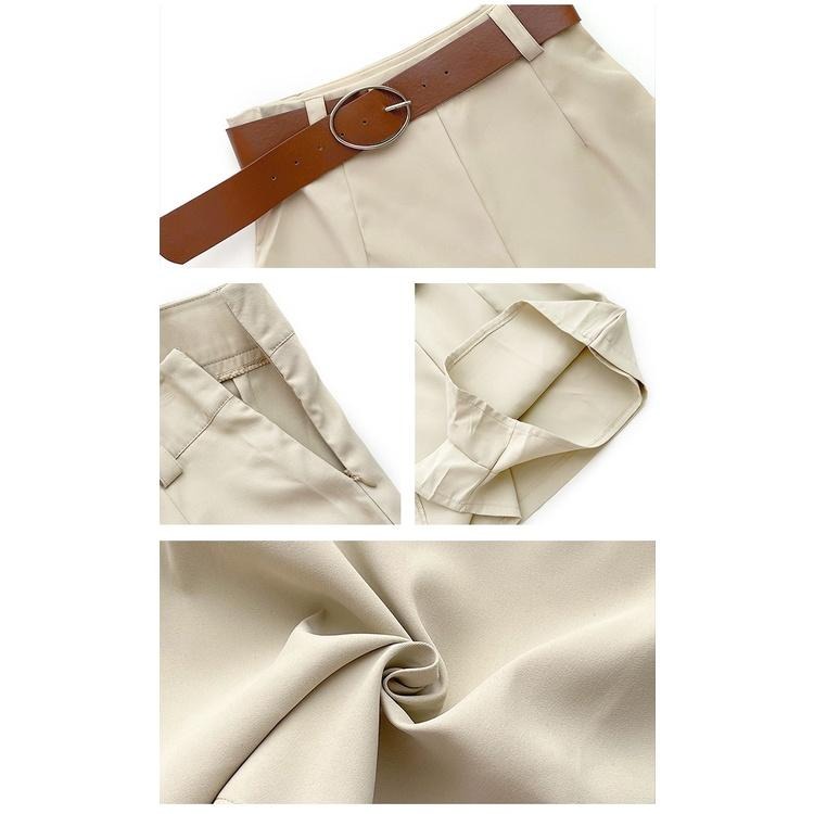 【RENA小舖 台灣現貨每天出】舒適天絲設計感氣質藍色牛仔長袖襯衫+配腰帶半身裙褲套裝【R20783】-細節圖4