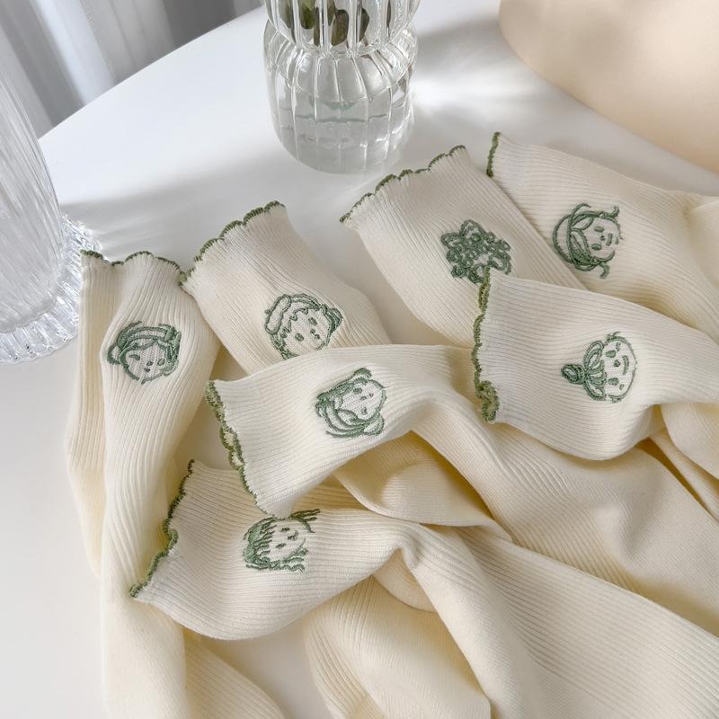 【RENA小舖 台灣現貨每天出】｜蓊蓊原野🍃｜日系卡通中筒襪_百搭/日系/學院風/刺繡/長襪/襪子【R21405】-細節圖2