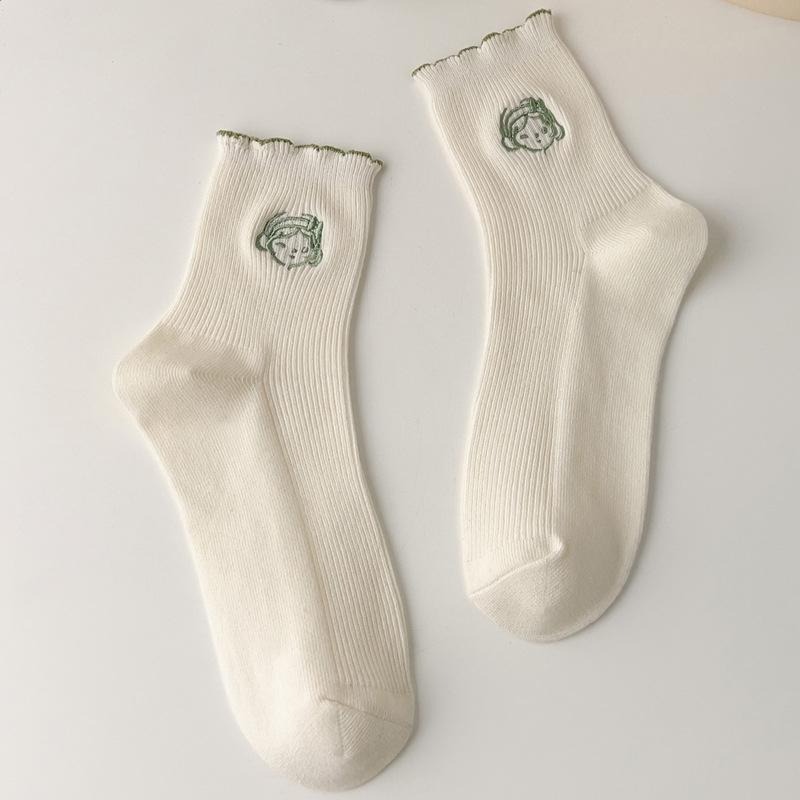 【RENA小舖 台灣現貨每天出】｜蓊蓊原野🍃｜日系卡通中筒襪_百搭/日系/學院風/刺繡/長襪/襪子【R21405】-細節圖5