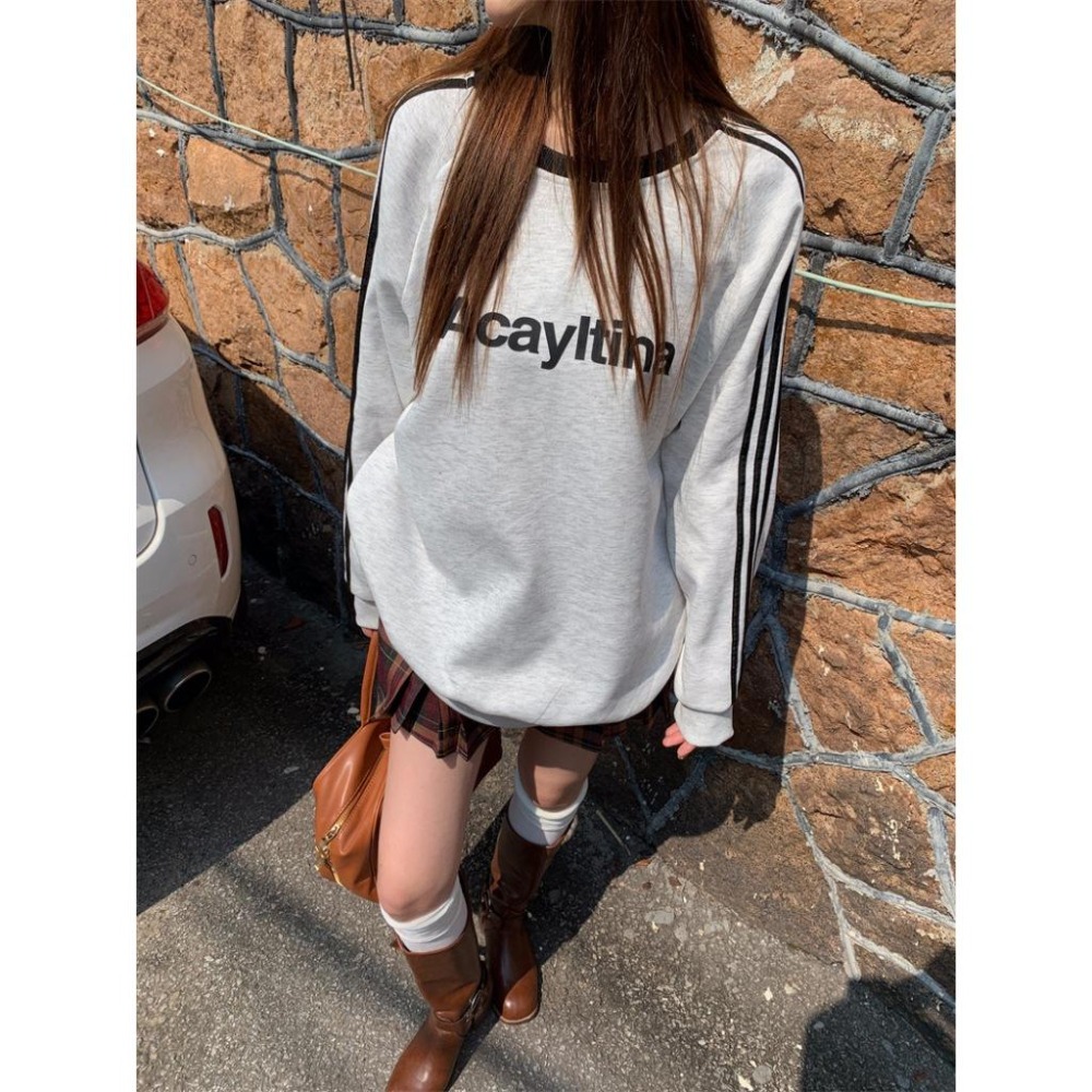 【RENA小舖 台灣現貨每天出】簡約風字母印花大學T 大學T 美式大學T 大學T長袖 長袖T恤 T恤女【R21666】-細節圖3