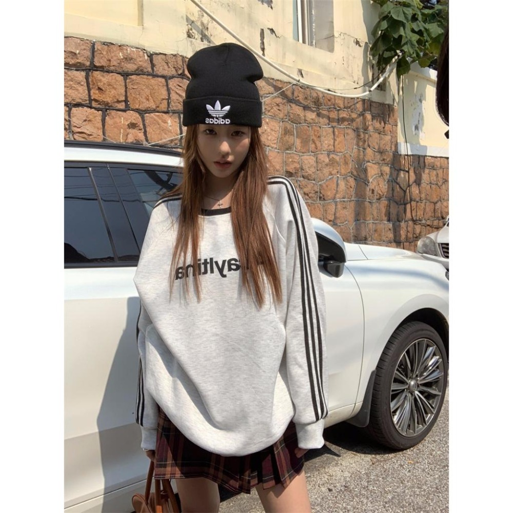 【RENA小舖 台灣現貨每天出】簡約風字母印花大學T 大學T 美式大學T 大學T長袖 長袖T恤 T恤女【R21666】-細節圖5