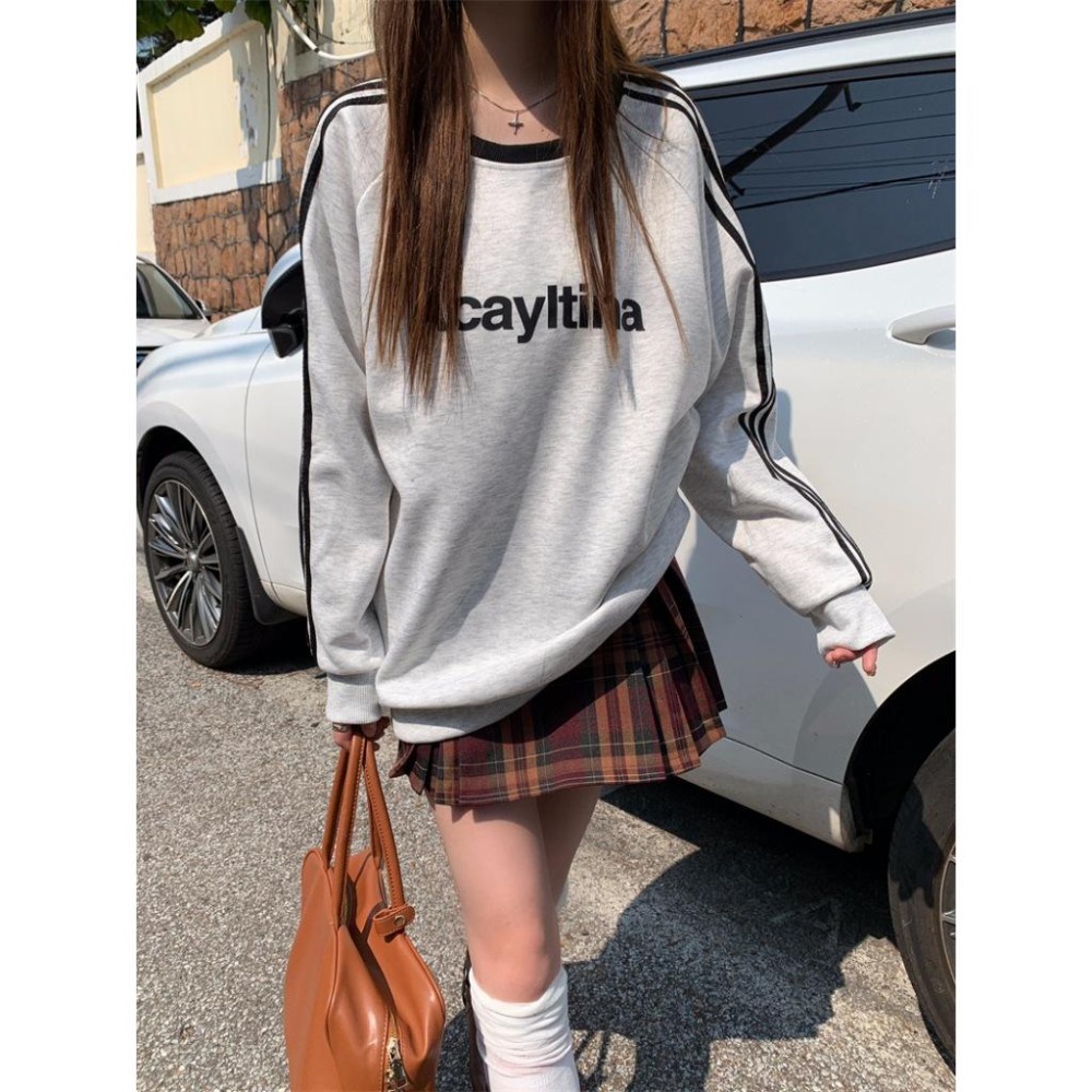 【RENA小舖 台灣現貨每天出】簡約風字母印花大學T 大學T 美式大學T 大學T長袖 長袖T恤 T恤女【R21666】-細節圖8