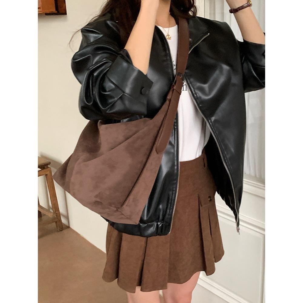 【RENA小舖 台灣現貨每天出】韓系麂皮腋下包 經典大容量！小紅書爆款/托特包/休閒/大容量/麂皮包【N327】-細節圖3