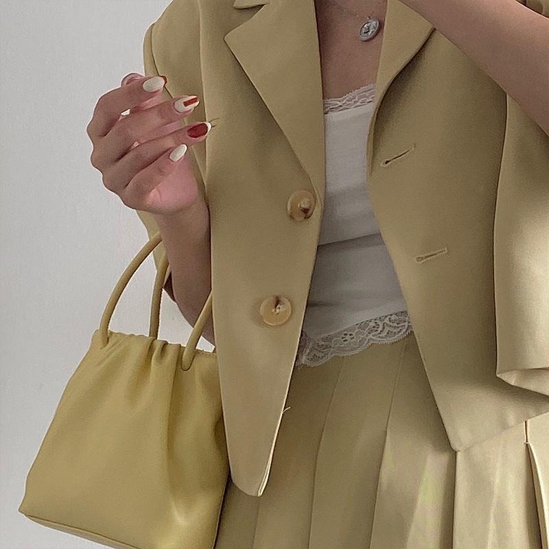 【RENA小舖 台灣現貨每天出】｜一見傾心💘｜純色褶皺手提包_百搭/可愛/少女/手提包/配件/包包【R21210】-細節圖6