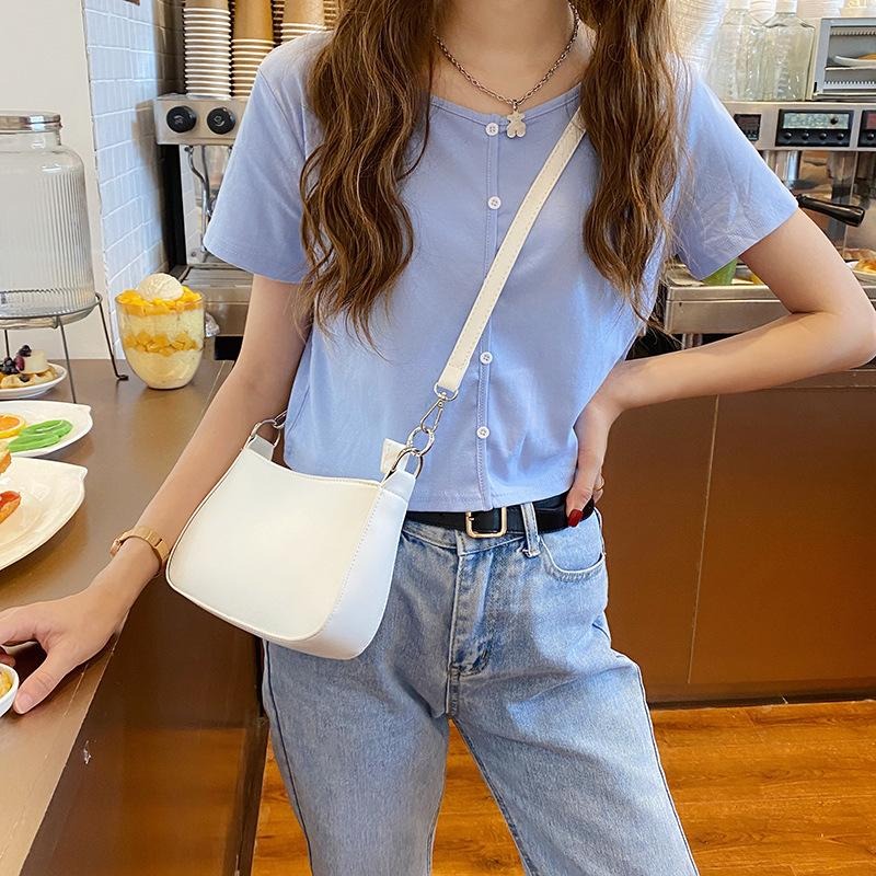 【RENA小舖 台灣現貨每天出】｜法棍抹醬🥖｜金屬環腋下包_百搭/單肩/包包/拼接/簡約/腋下包【N311】-細節圖6