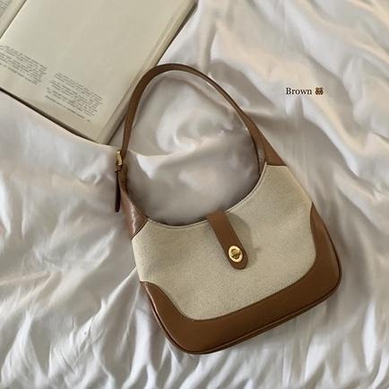 【RENA小舖 台灣現貨每天出】｜心動法式款🤎｜復古拼接腋下包_百搭/拼接/撞色/腋下包/配件/包包【R21204】-細節圖3