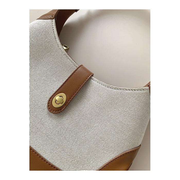 【RENA小舖 台灣現貨每天出】｜心動法式款🤎｜復古拼接腋下包_百搭/拼接/撞色/腋下包/配件/包包【R21204】-細節圖5