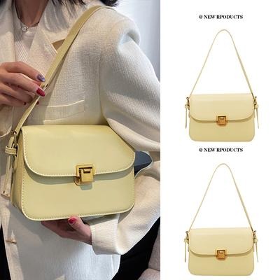 【RENA小舖 台灣現貨每天出】｜摩卡可頌🥐｜皮質卡扣側背包_百搭/側背/高級感/復古/簡約/包包【N310】-細節圖6