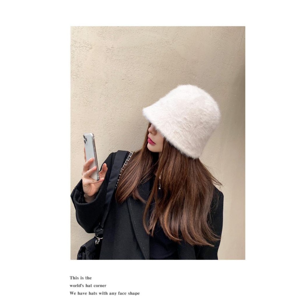 【RENA小舖 台灣現貨每天出】｜北海道的雪❄️｜毛毛水桶帽_復古/毛絨/保暖/可愛/帽子/配件【R21372】-細節圖5