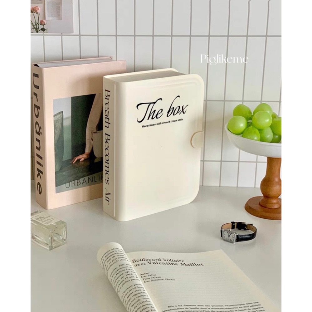￼Piglikeme | 放哪都好看的～奶油白書本造型充電線小物收納盒 桌上收納 飾品收納 居家收納-細節圖4