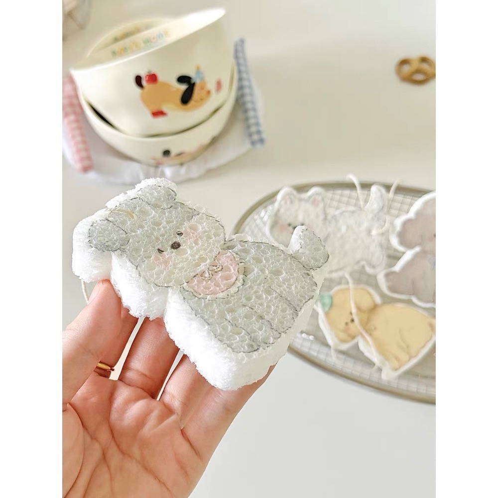 ￼𝖯𝗂𝗀𝗅𝗂𝗄𝖾𝗆𝖾 |手繪風韓系小狗插畫 木漿棉抹布洗碗布 菜瓜布-細節圖7