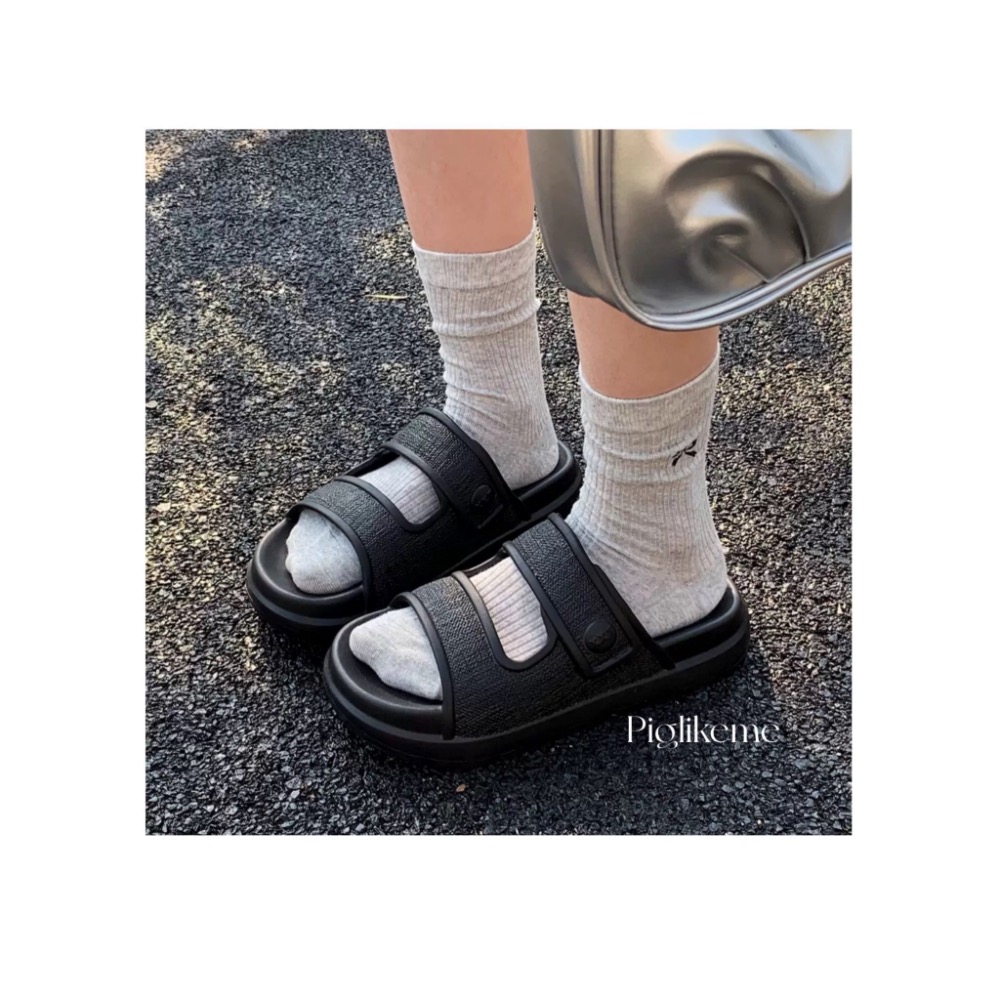 Piglikeme | 預購📦新款！休閒風仿麻布紋厚底防滑拖鞋-細節圖3