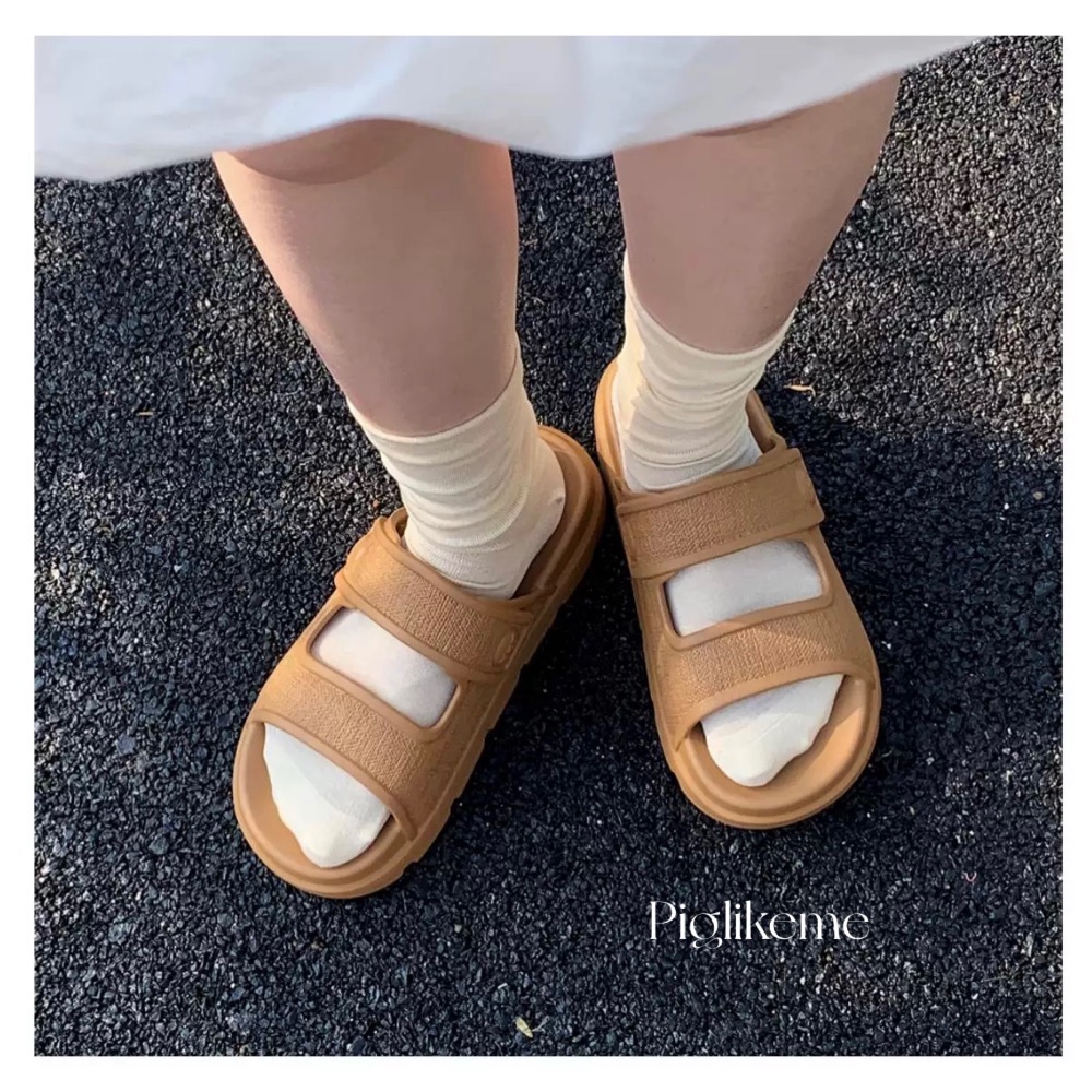 Piglikeme | 預購📦新款！休閒風仿麻布紋厚底防滑拖鞋-細節圖5
