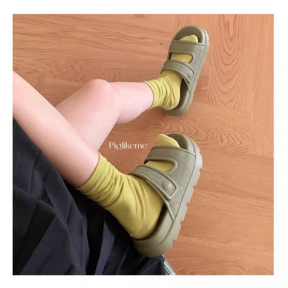 Piglikeme | 預購📦新款！休閒風仿麻布紋厚底防滑拖鞋-細節圖6