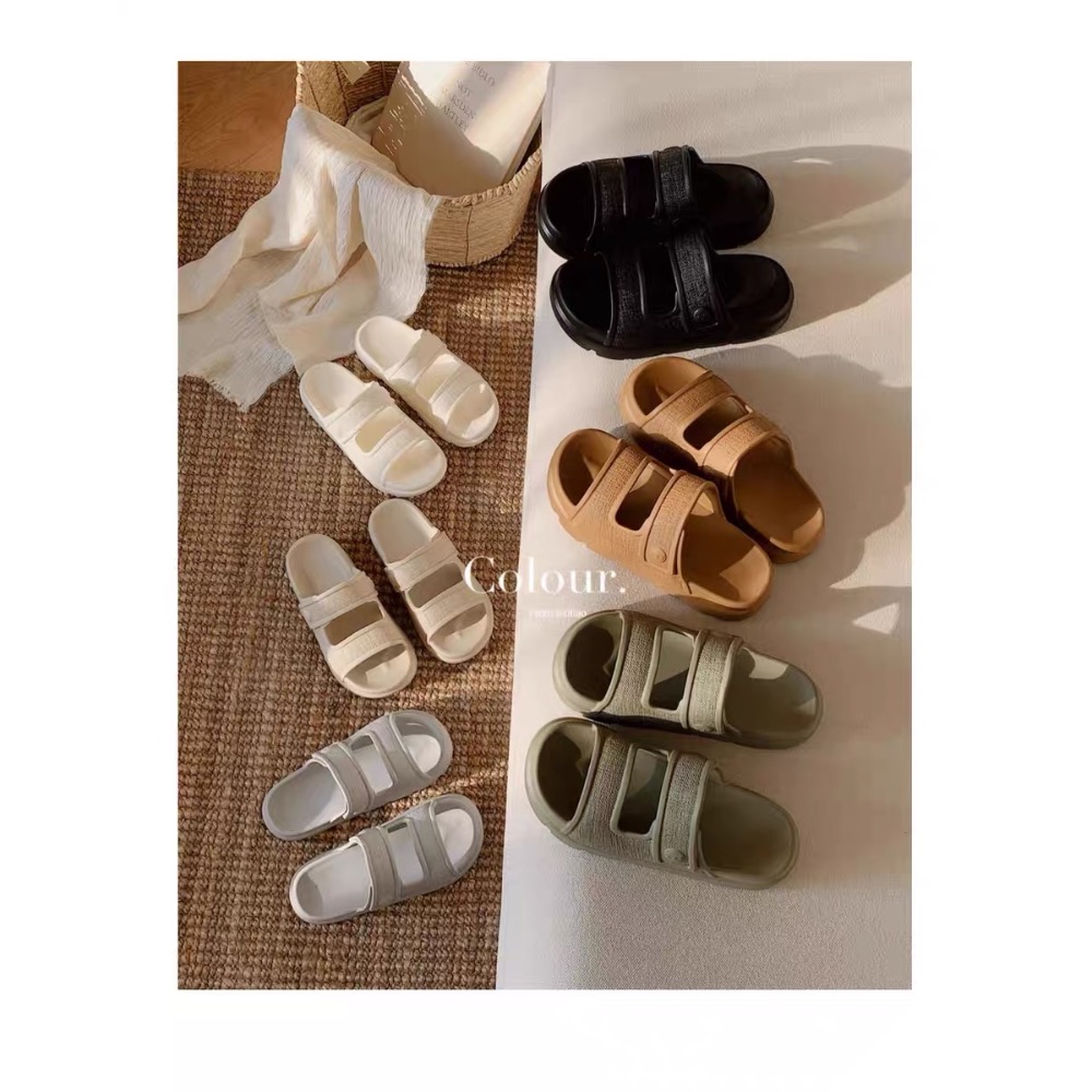 Piglikeme | 預購📦新款！休閒風仿麻布紋厚底防滑拖鞋-細節圖8